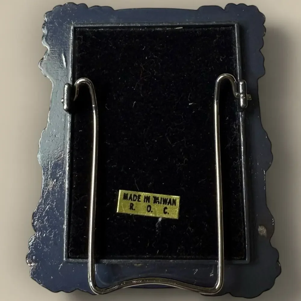 Vtg Silver Easel Back Photo Frame 1.5x2 Ornate Metal Flower Taiwan Mini Moody